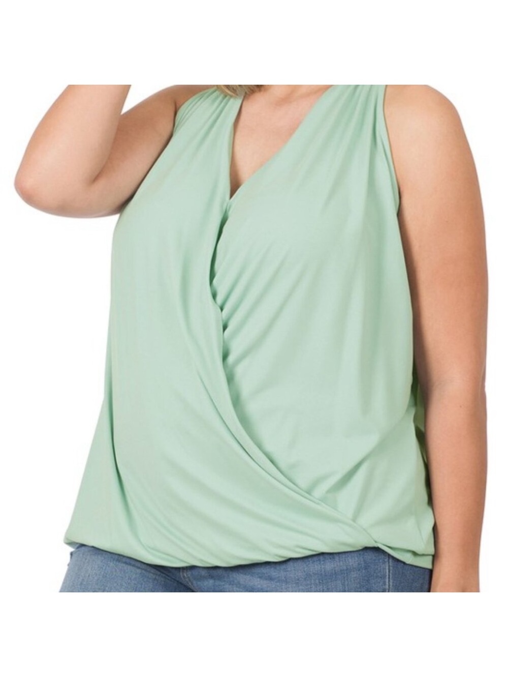 Brushed Dty Surplice Halter Top LT Green.